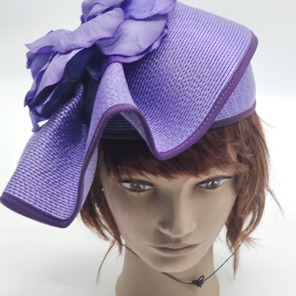 Elegant Sylvia Purple Wide-Brim Women's Fascinator Hat 1950s